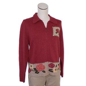 CROFT & BARROW • Medium wool, angora cardigan sweater hand embroidered women's